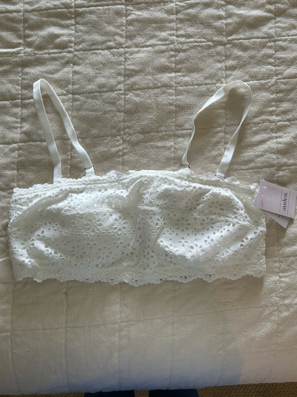 Auden White Eyelet Lace Bandeau Bralette with Straps